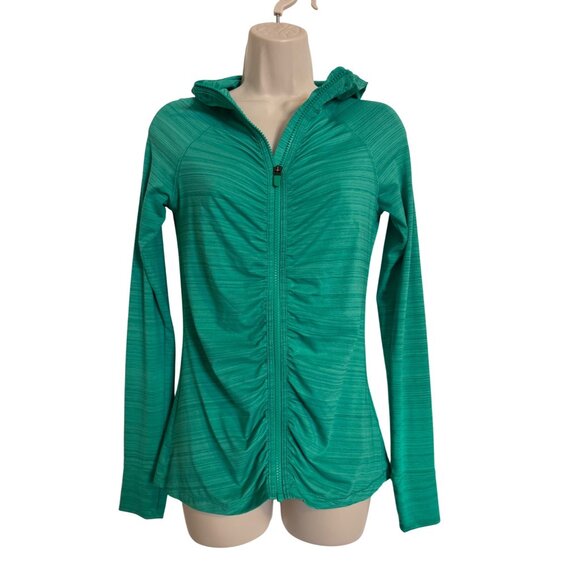 Athleta Circuit Full Zip Size XS Green Hoodie Long Sleeve Thumb Holes EUC - Picture 1 of 7